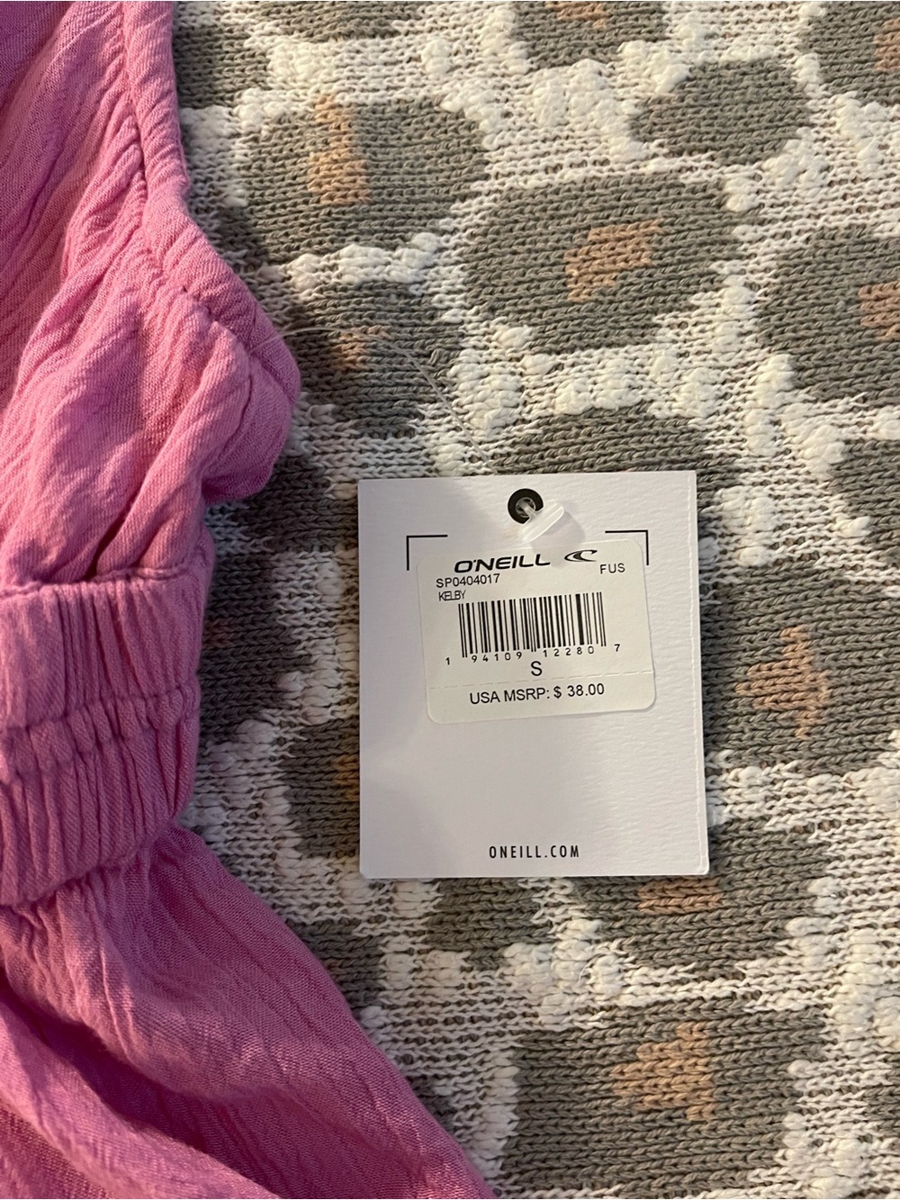 O'Neill Pink Crinkle V-Neck Spaghetti Strap Peplum Camisole - Picture 2 of 2